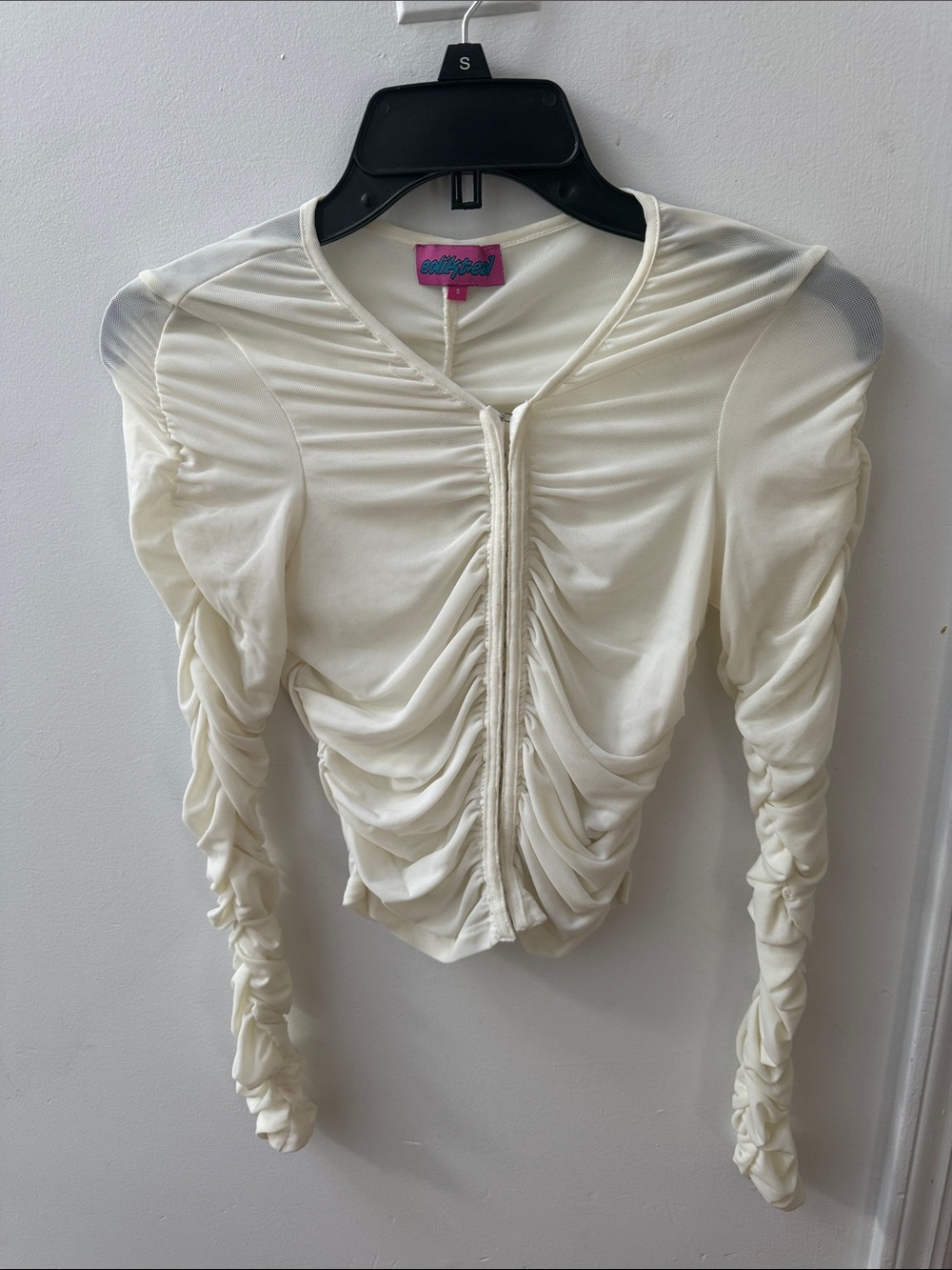 Edikted Cream white Ruched Long Sleeve Top Small